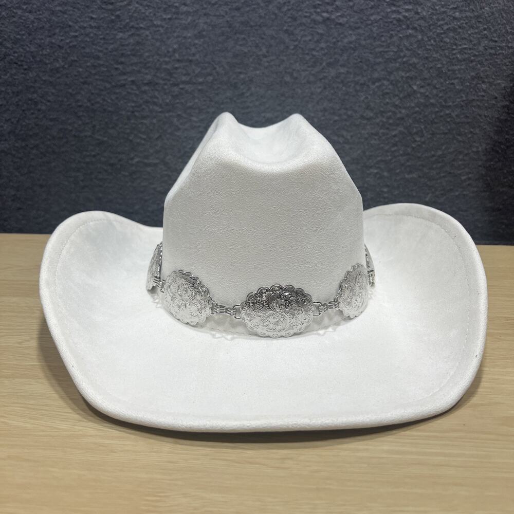 Illuma Metal Concho Western White Hat New - Picture 3 of 12